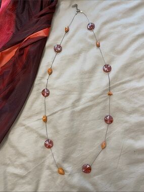 Long Beaded Necklace in Amber and Orange